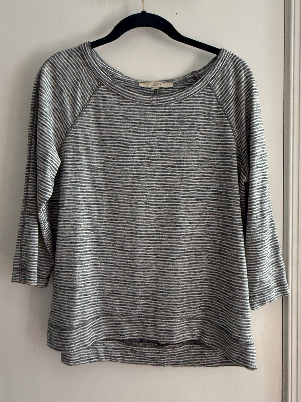 LOFT Gray and White Striped Lightweight Pullover Size S